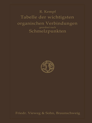 cover image of Tabelle der Wichtigsten Organischen Verbindungen Geordnet Nach Schmelzpunkten
